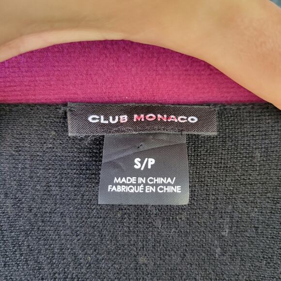 Club Monaco Tia Black Merino Wool Watercolor Silk Shirt Tail Hem Sweater sz S - Picture 5 of 8